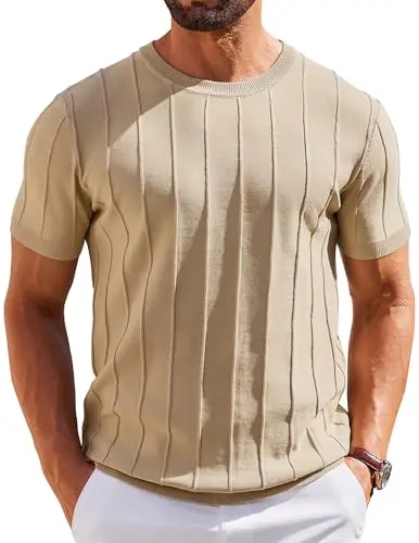 Men’s Ribbed Knit Crewneck T-Shirt – Short Sleeve Casual Sweater Tee
