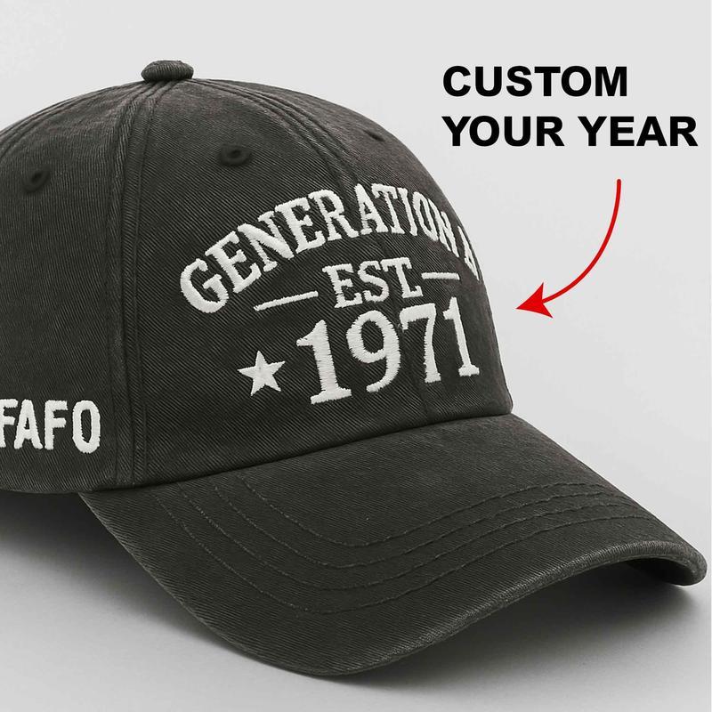 Custom "GENERATION X EST. [Year]" Washed Cotton Baseball Caps