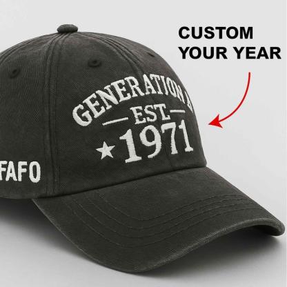 Custom "GENERATION X EST. [Year]" Washed Cotton Baseball Caps