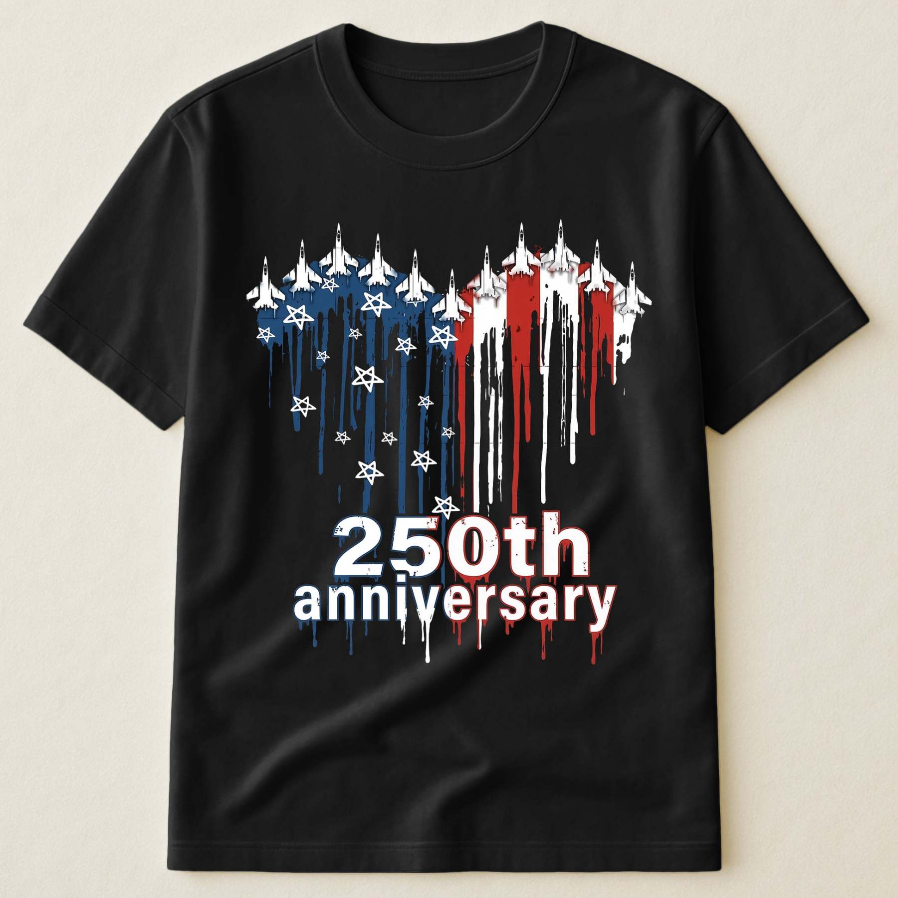 250th Anniversary USA Jet Fighter Graphic T-Shirt | Patriotic America 1776–2026 Tee