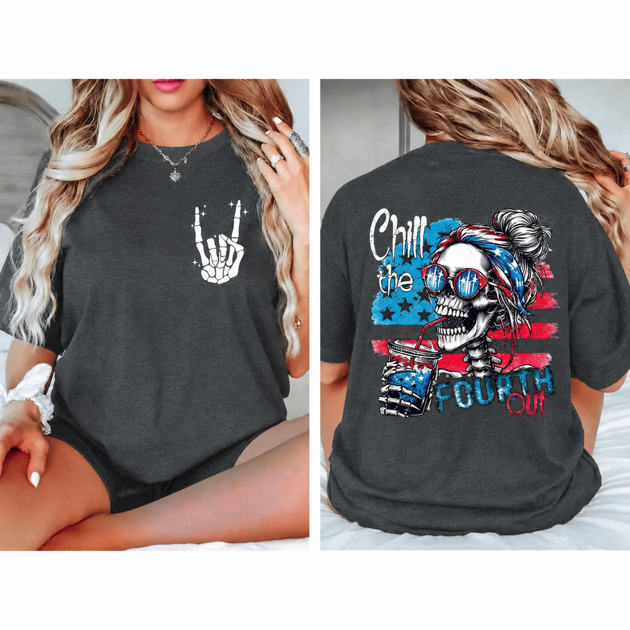 Chill the Fourth Out Patriotic Skeleton Graphic Tee