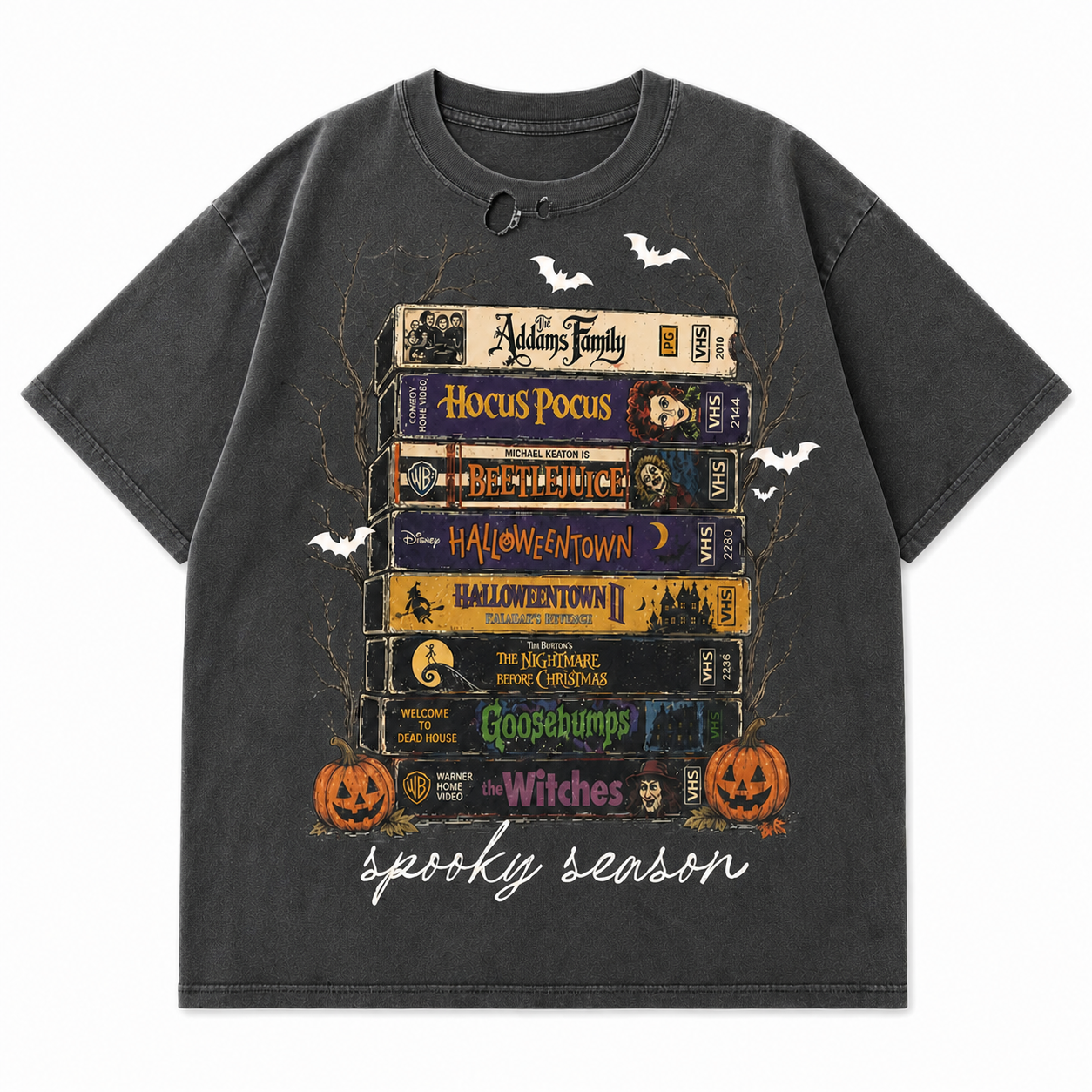 Retro Halloween Spooky Season VHS Stack Graphic Tee