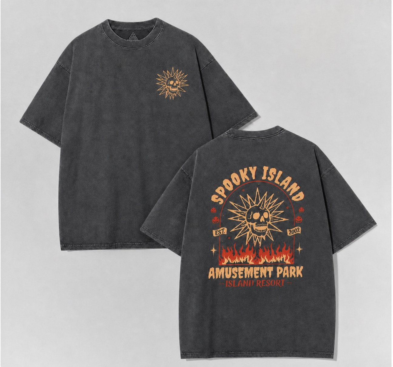 Retro Spooky Island Amusement Park Skull Sun Graphic Tee
