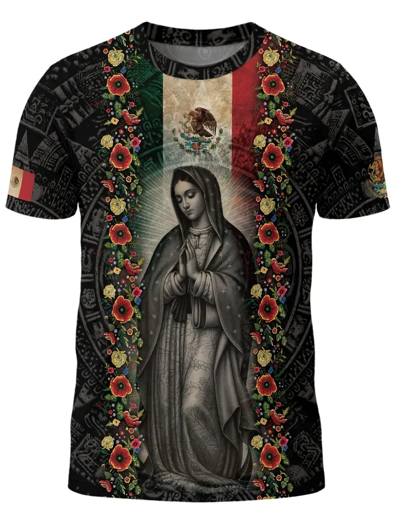 Mexico Heritage All-Over Print 3D Tee - Aztec Eagle & Our Lady of Guadalupe National Pride Shirt