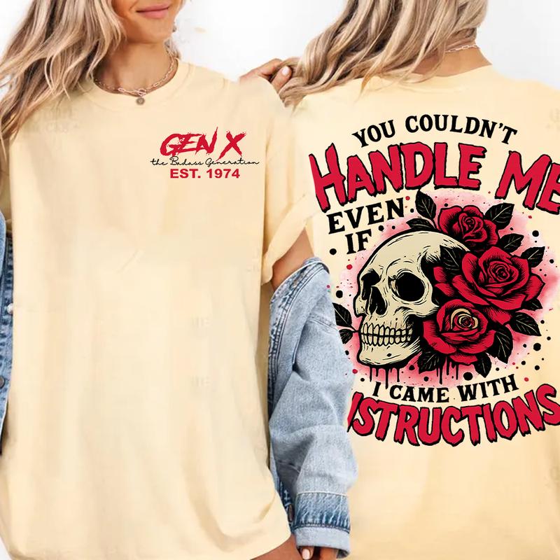 Custom "Gen X Relentless Generation EST. [Your Year]" Graphic Tee – Skull Rose Vintage Style