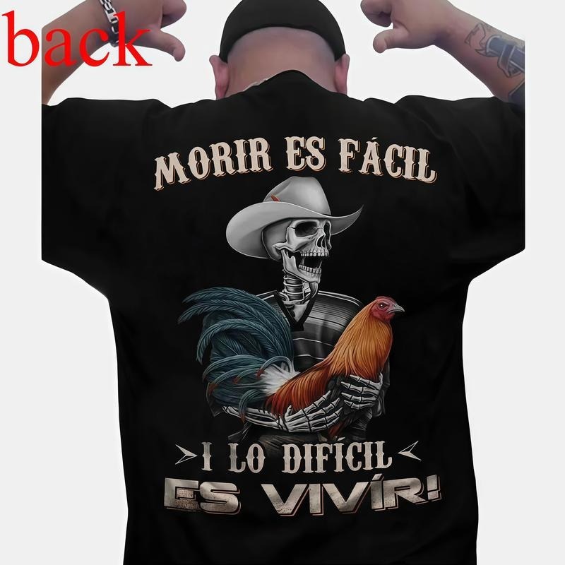 Dark Western "Morir Es Fácil" Motivational Skeleton & Rooster Hoodie/Tee