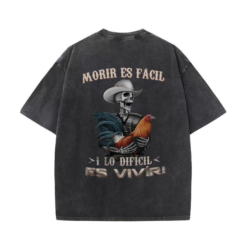 Dark Western "Morir Es Fácil" Motivational Skeleton & Rooster Hoodie/Tee