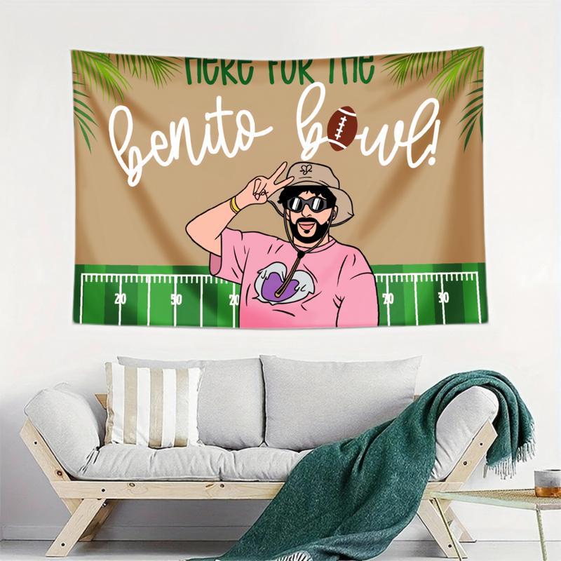 "Here For The Benito Bowl" Football Field Cartoon Wall Tapestry
