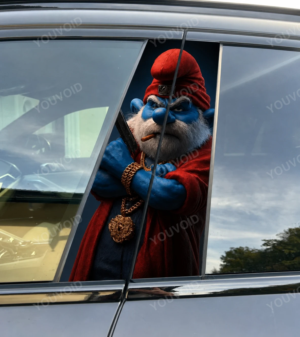 Papa Smurf Gangster - Car pillar sticker