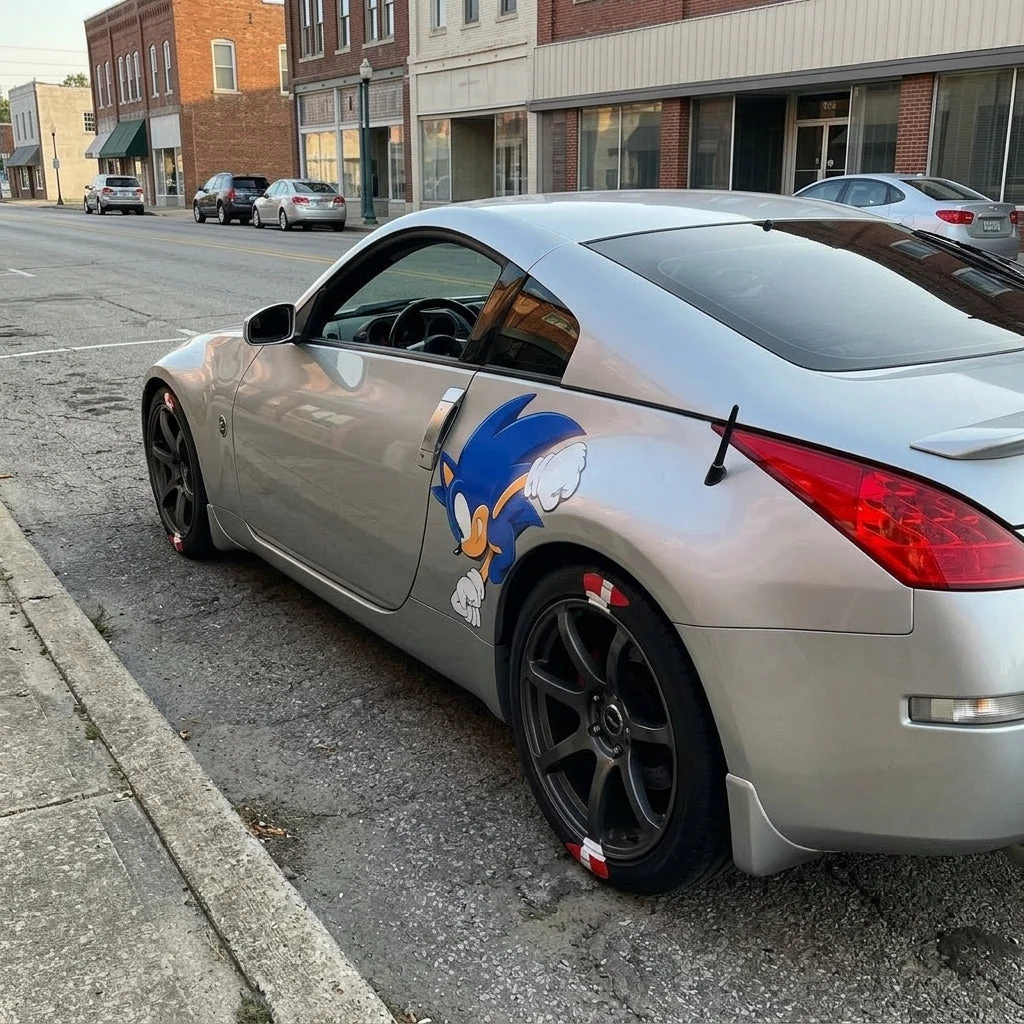 Sonic Car Decal and Painted Wheel on Nissan 350Z