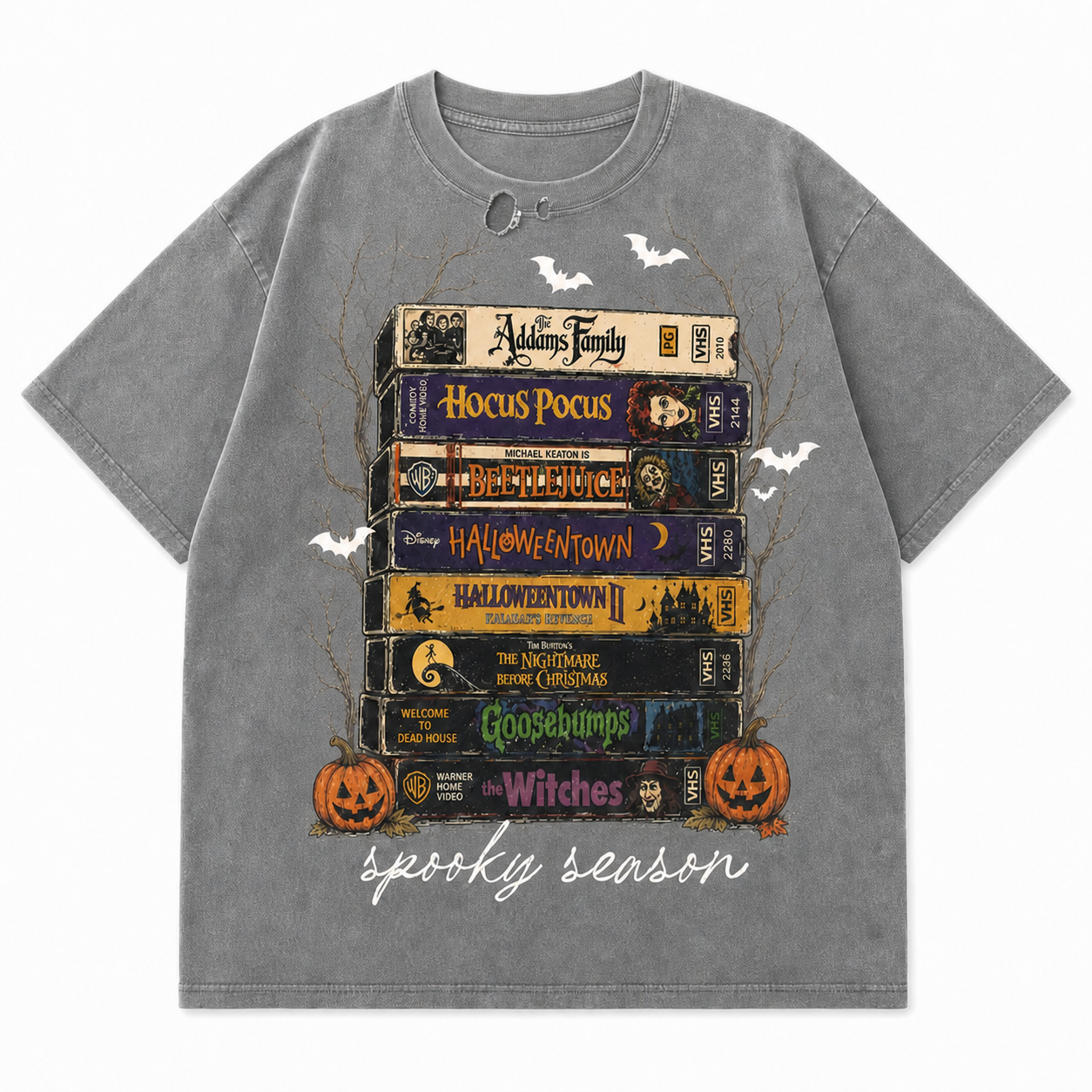 Retro Halloween Spooky Season VHS Stack Graphic Tee