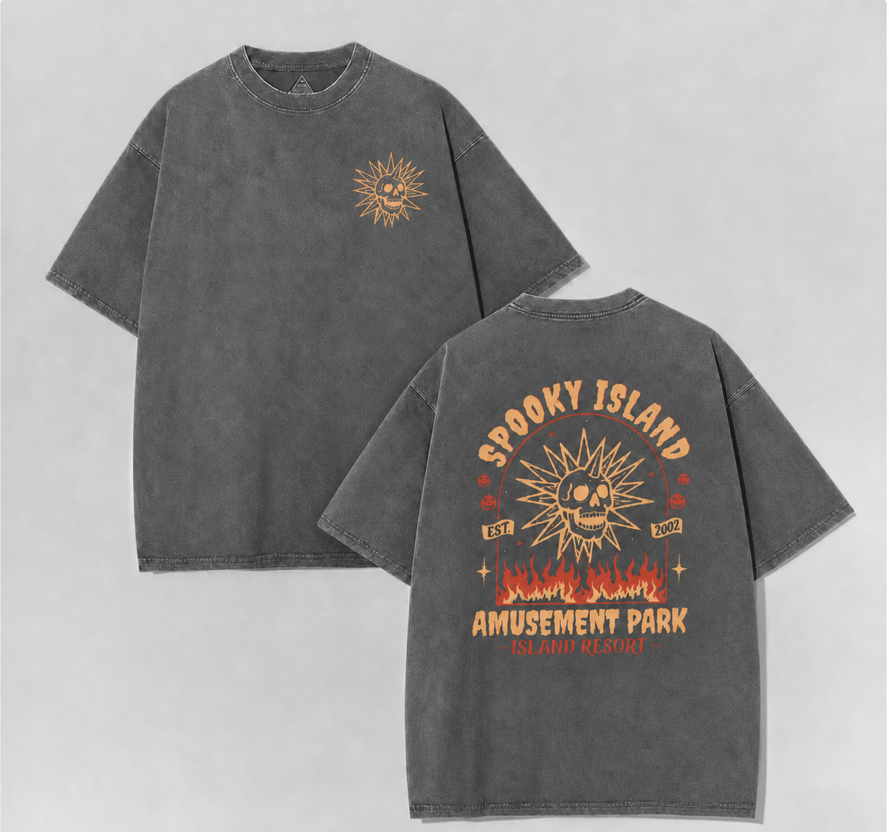 Retro Spooky Island Amusement Park Skull Sun Graphic Tee