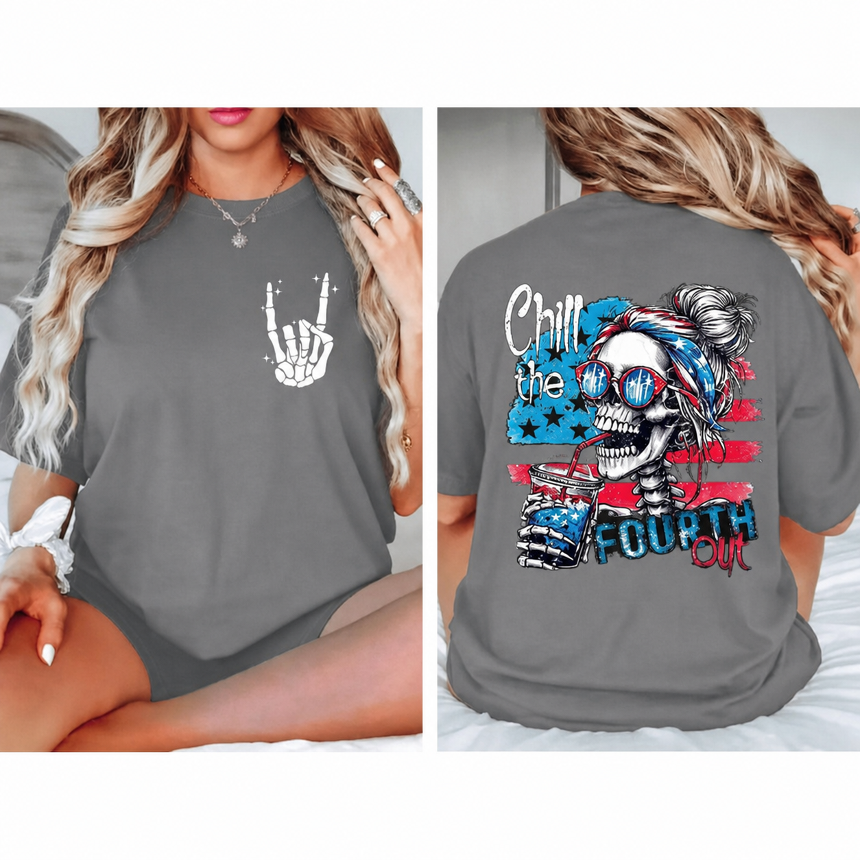Chill the Fourth Out Patriotic Skeleton Graphic Tee