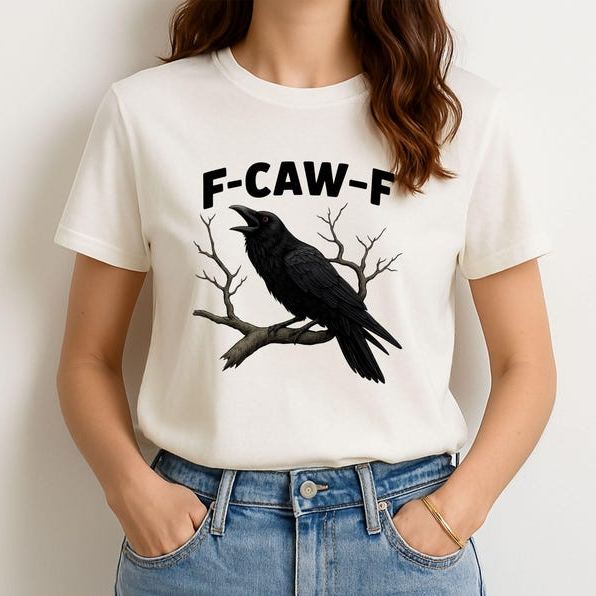 “F - CAW - F” Raven Dark Style Cream Crewneck Tee