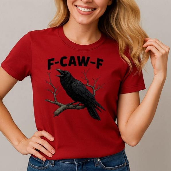 “F - CAW - F” Raven Dark Style Cream Crewneck Tee