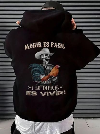 Dark Western "Morir Es Fácil" Motivational Skeleton & Rooster Hoodie/Tee