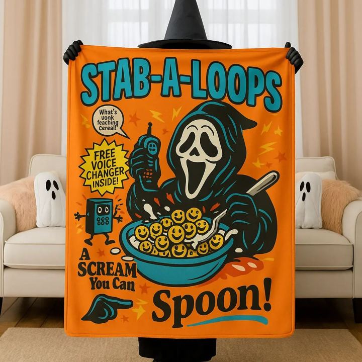 Ghostface Cereal Parody Halloween Blanket - Retro Spooky Throw