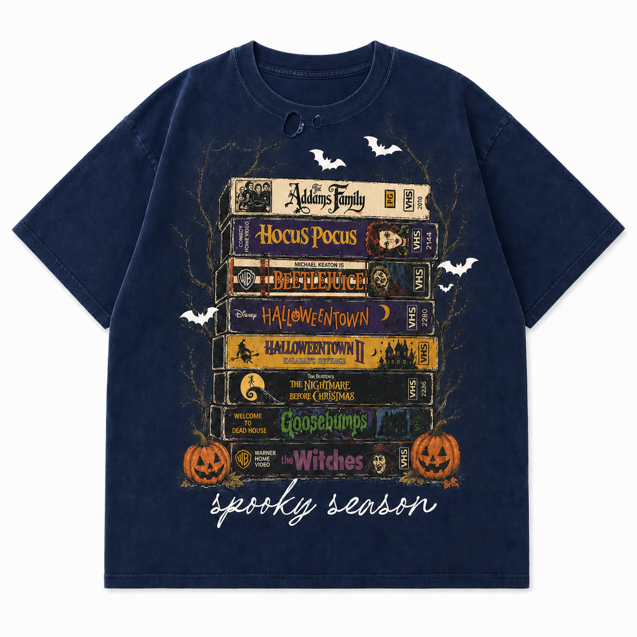 Retro Halloween Spooky Season VHS Stack Graphic Tee