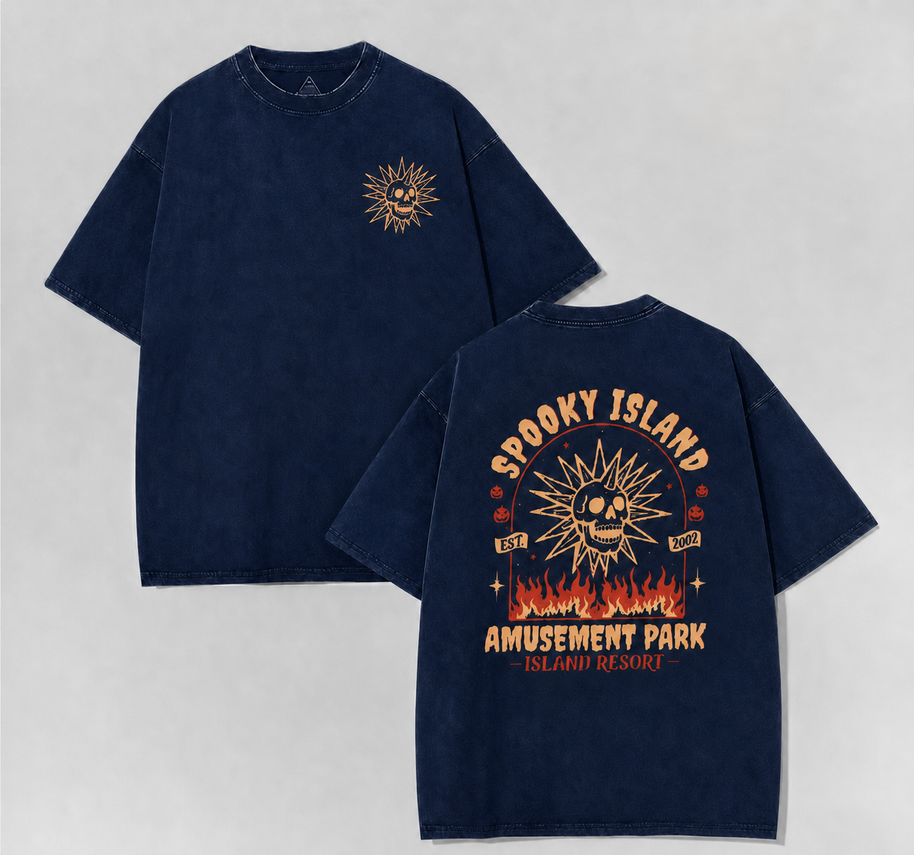 Retro Spooky Island Amusement Park Skull Sun Graphic Tee