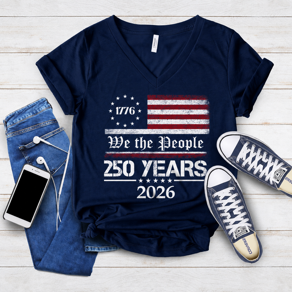 We The People 250 Years 1776-2026 Patriotic V-Neck T-Shirt