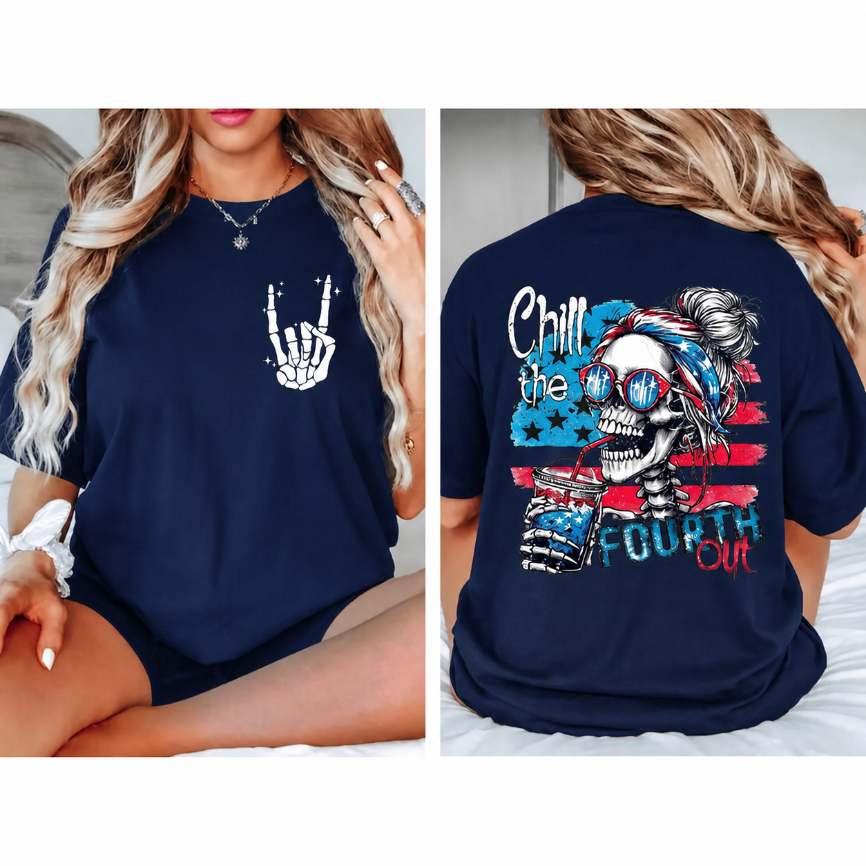 Chill the Fourth Out Patriotic Skeleton Graphic Tee