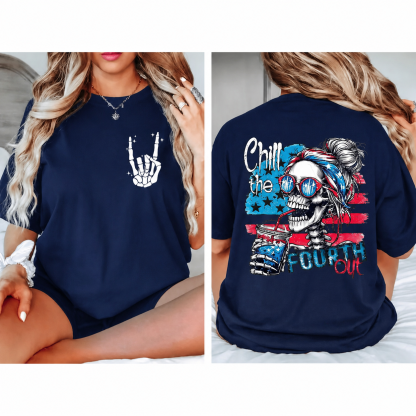 Chill the Fourth Out Patriotic Skeleton Graphic Tee