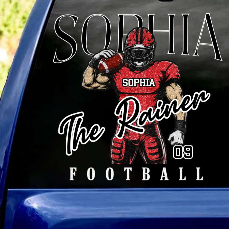 Custom Football Car Decal – Personalized Name & Number