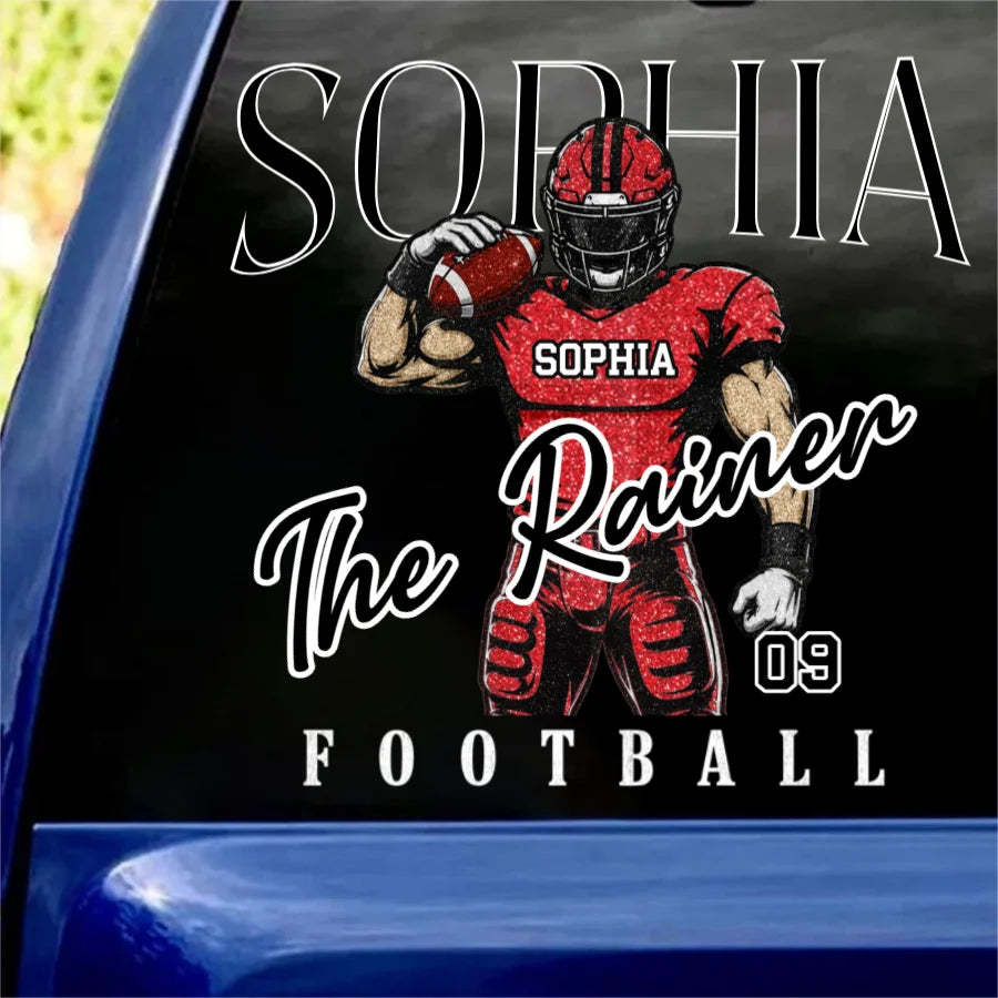 Custom Football Car Decal – Personalized Name & Number