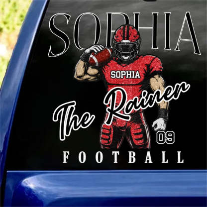 Custom Football Car Decal – Personalized Name & Number