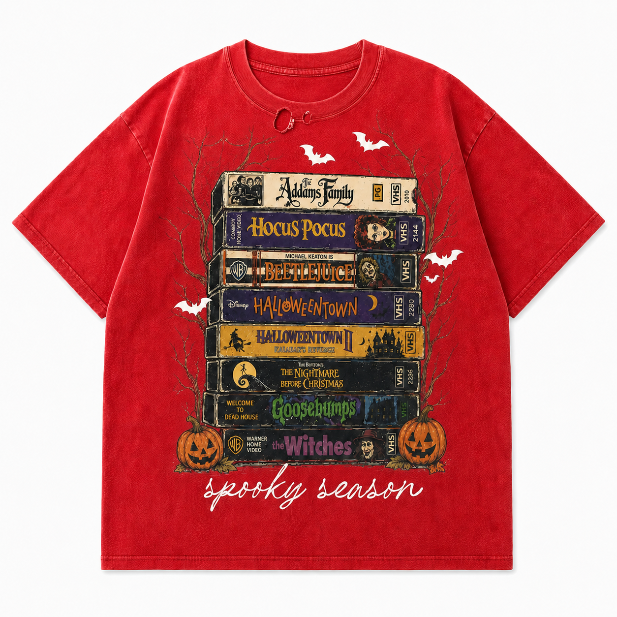 Retro Halloween Spooky Season VHS Stack Graphic Tee