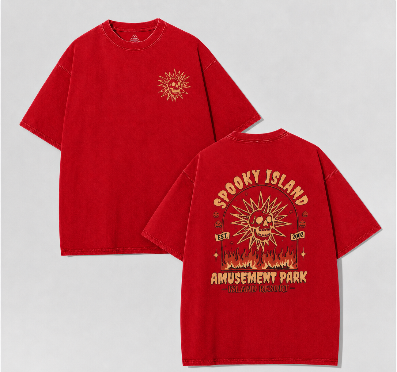 Retro Spooky Island Amusement Park Skull Sun Graphic Tee