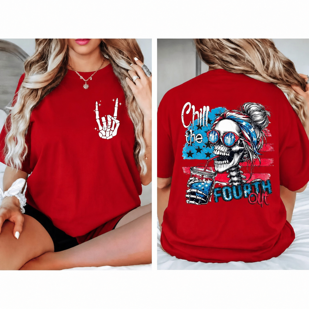 Chill the Fourth Out Patriotic Skeleton Graphic Tee