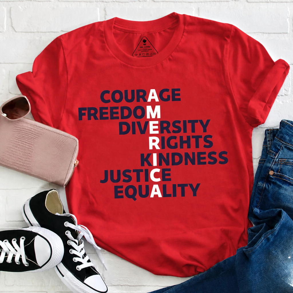 July 4th Courage Freedom Equality Graphic Tee