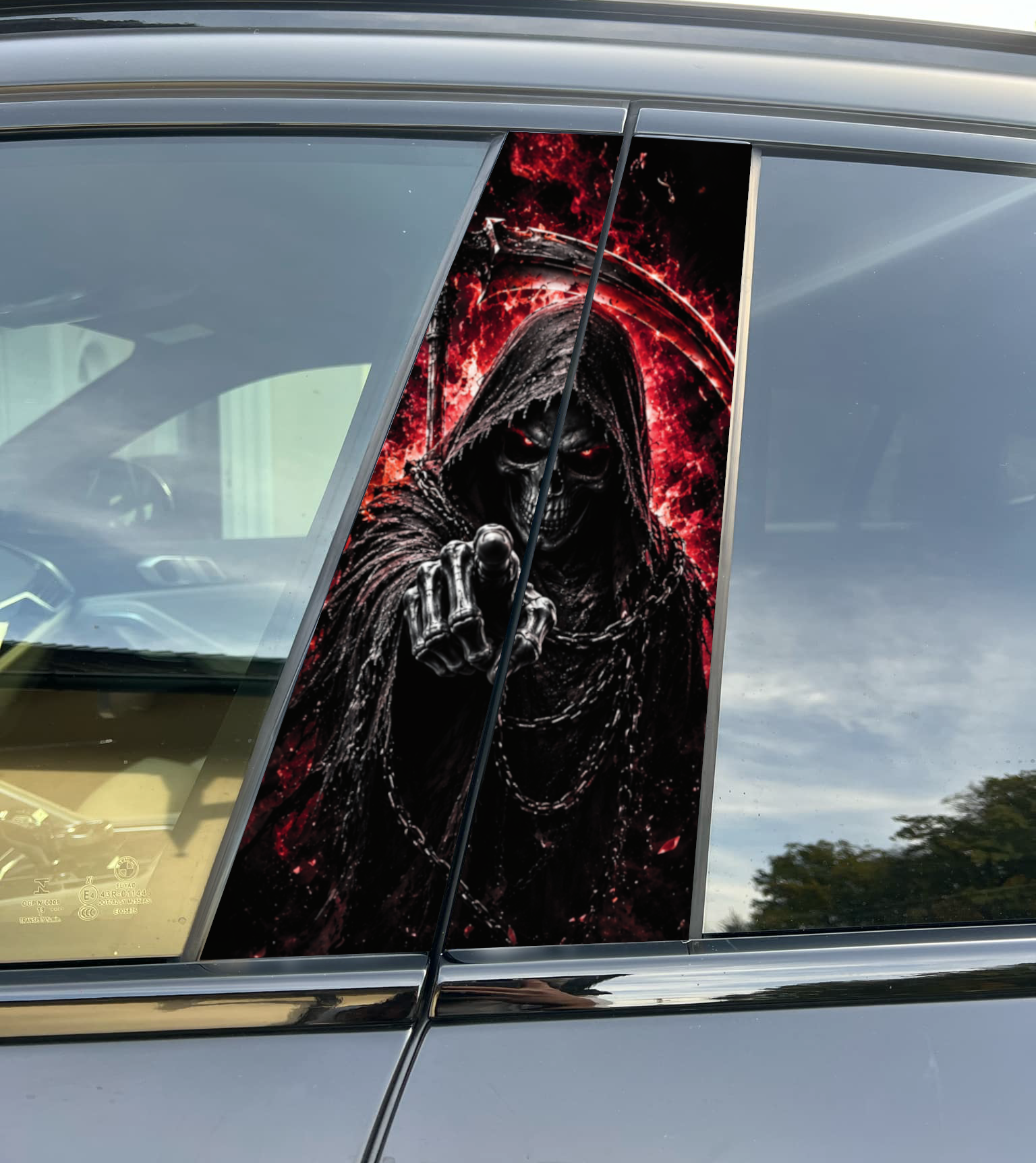 Grim Reaper Car Pillar Wrap Premium Vinyl B-Pillar Decal, Universal Fit