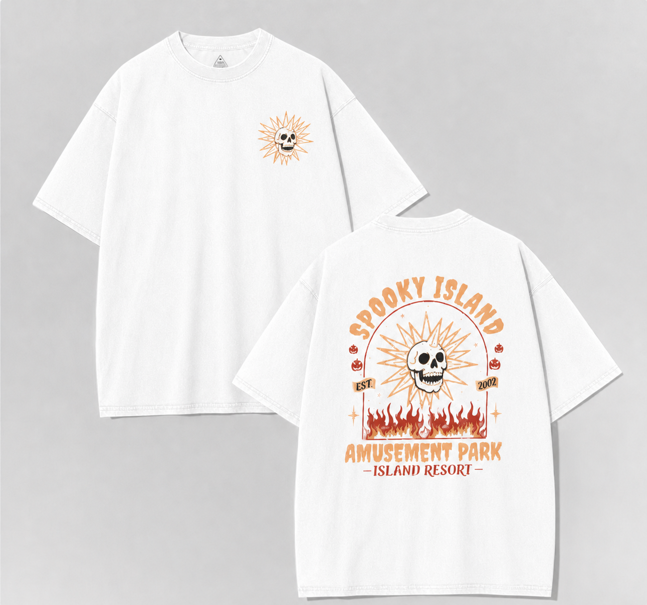 Retro Spooky Island Amusement Park Skull Sun Graphic Tee