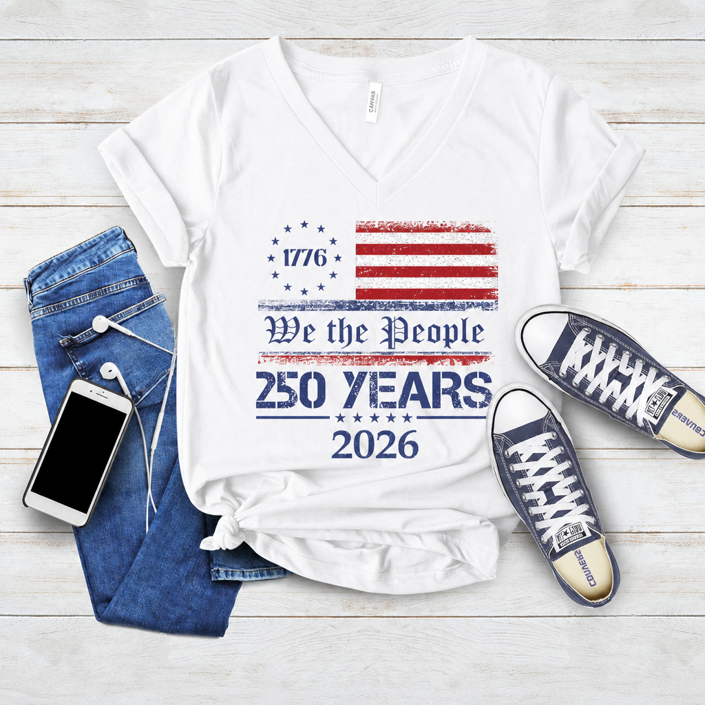 We The People 250 Years 1776-2026 Patriotic V-Neck T-Shirt