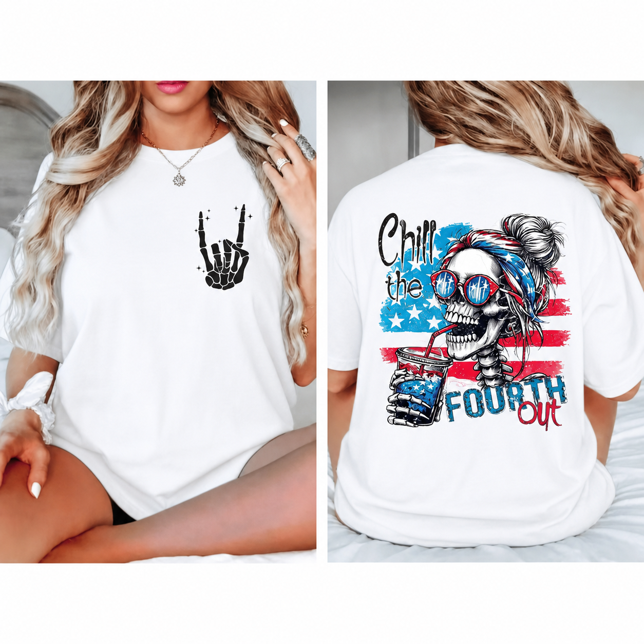 Chill the Fourth Out Patriotic Skeleton Graphic Tee