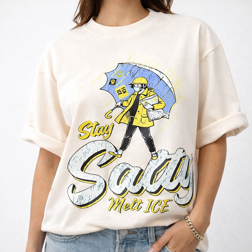 "Stay Salty, Melt ICE" Vintage Graphic Tee - Social Justice Parody Shirt