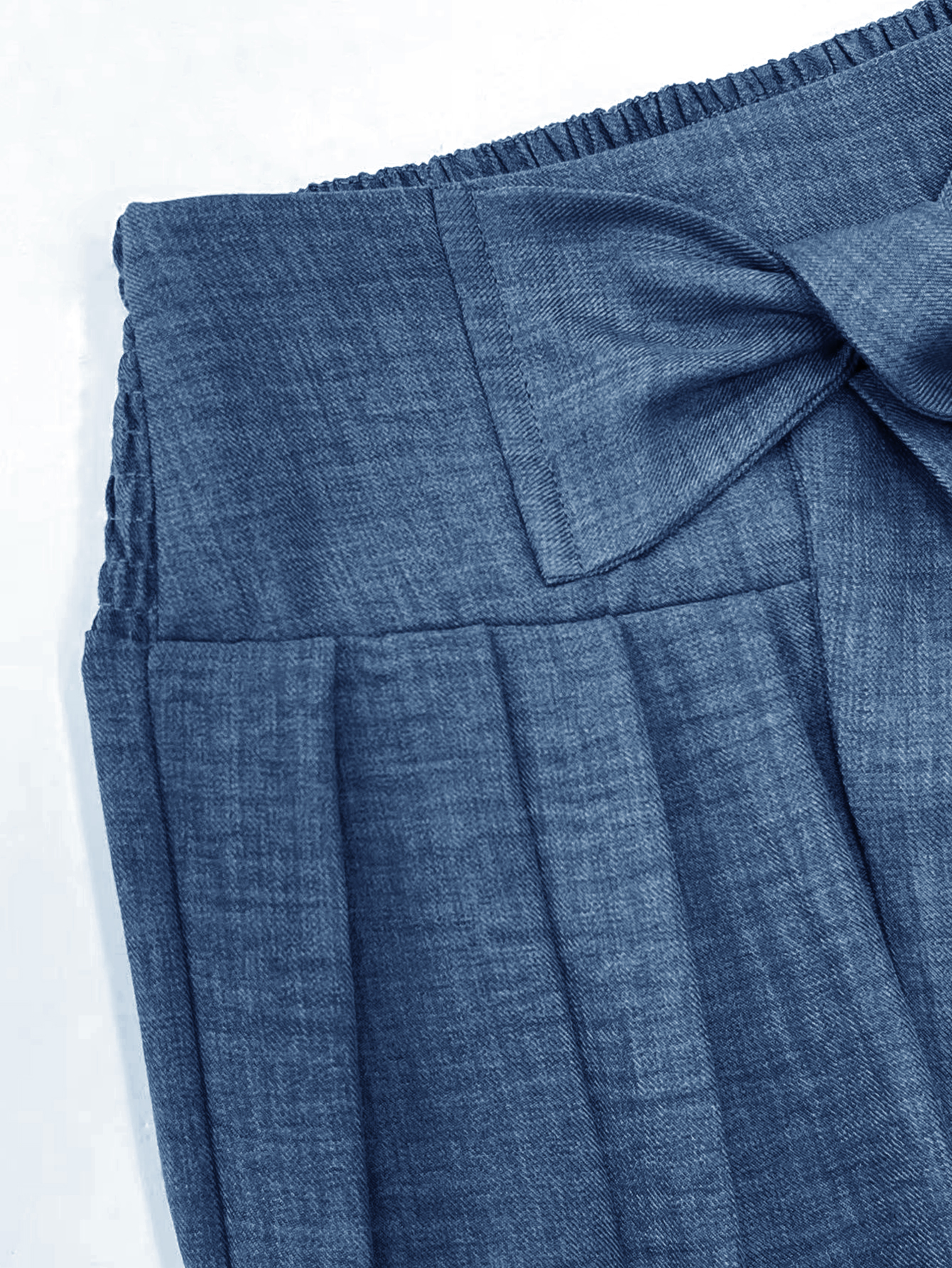 Elegant High-Waisted Blue Linen Wide-Leg Pants with Belted Waist