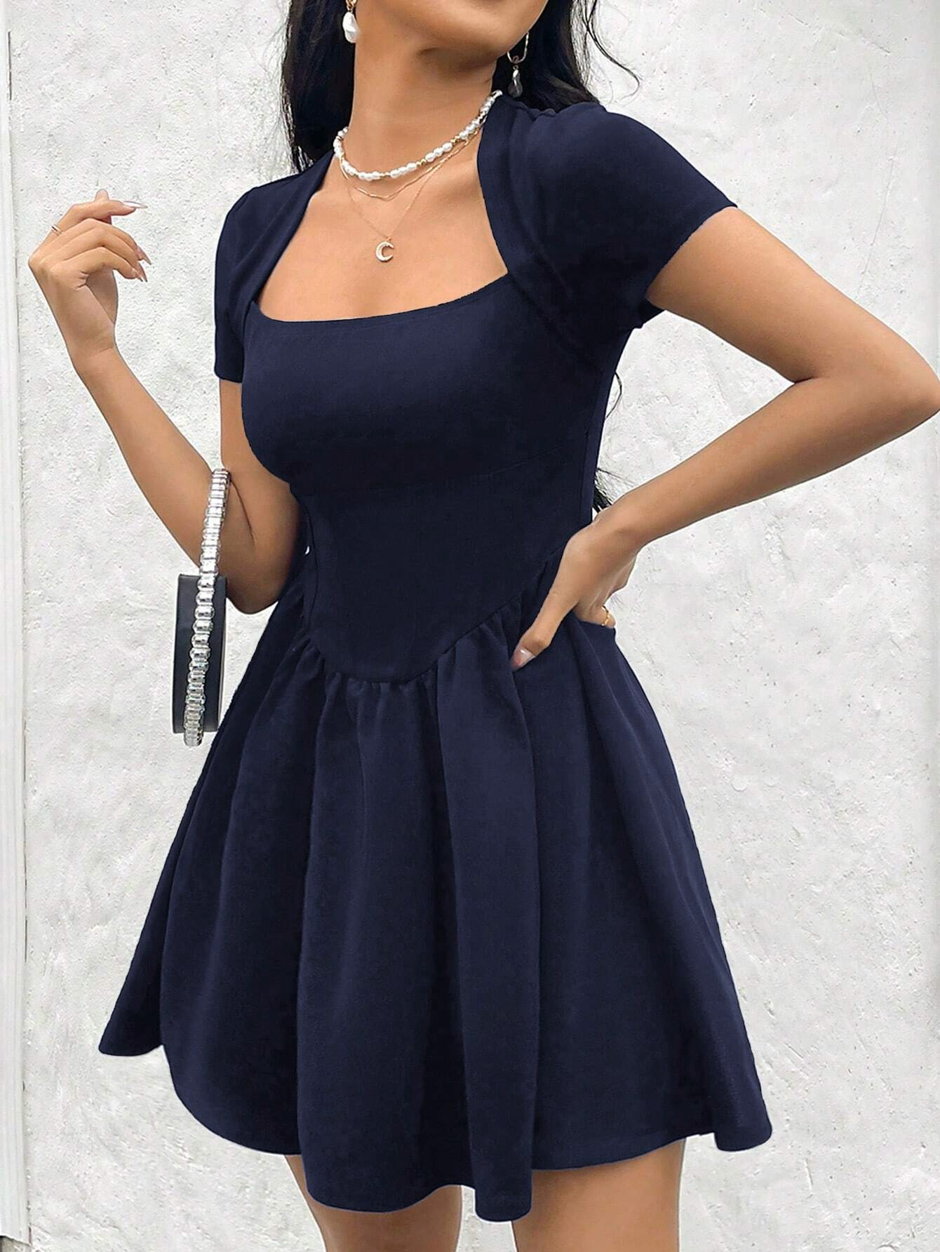 Chic Burgundy Cut-Out Back Short Sleeve Dress with Ruffled Hem