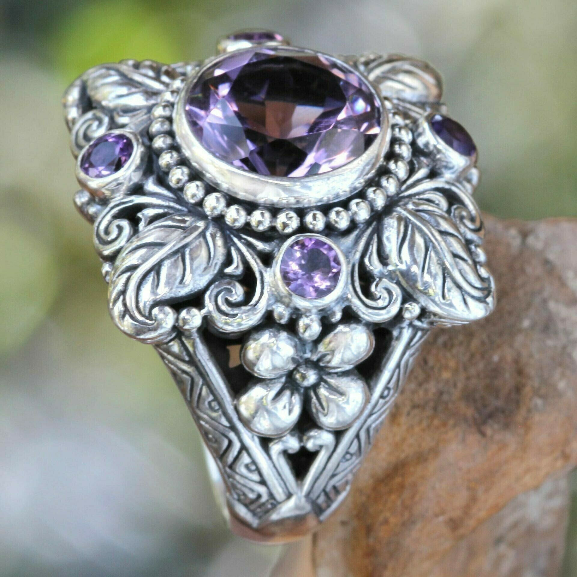 🎁Meditation Amethyst Crystal Flower Ring-XSZTVDO