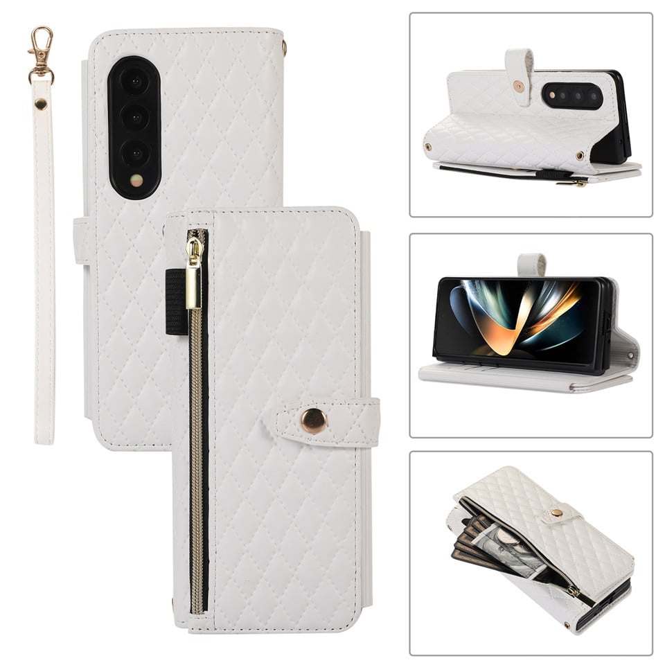 Lanyard Crossbody Rhombic Flip Wallet Case For Samsung Galaxy Z Fold4 Fold3 5G-XSZTVDO
