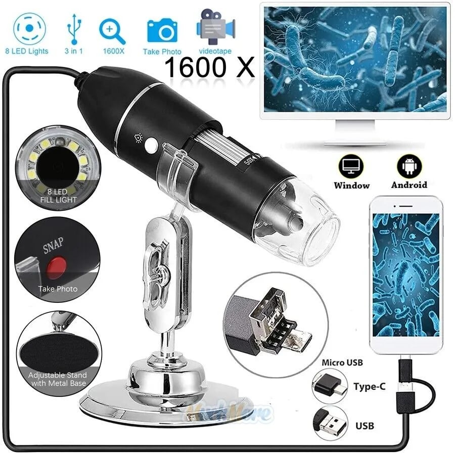 🔬1600X  Zoom Digital Microscope Camera Portable Magnifier🔍