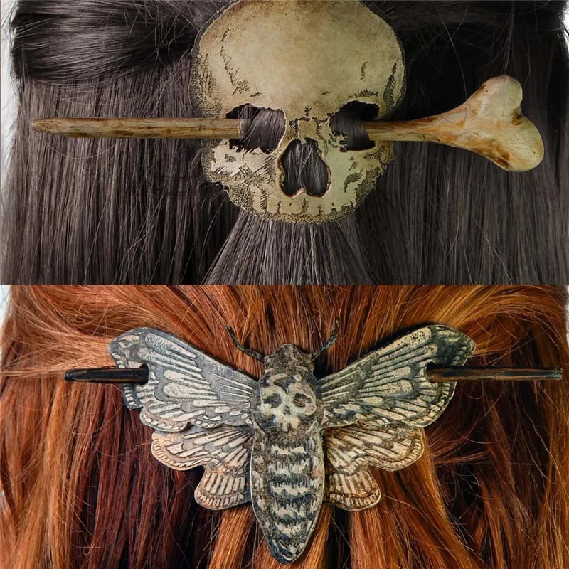 Death Moth/Skull HairPins Stick Slide with Faux Bone-XSZTVDO