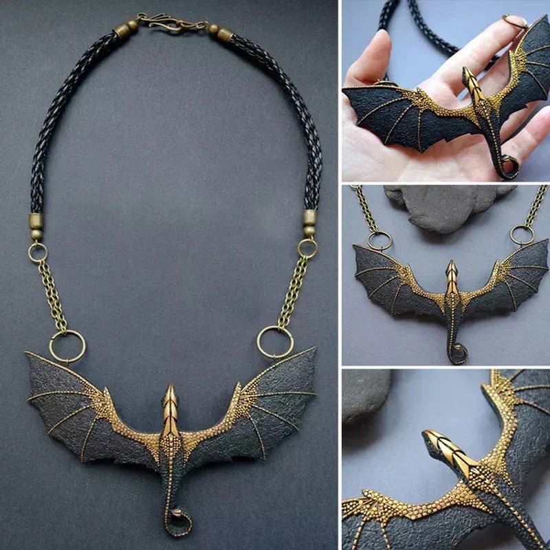 Black Winged Flying Dragon Necklace-XSZTVDO