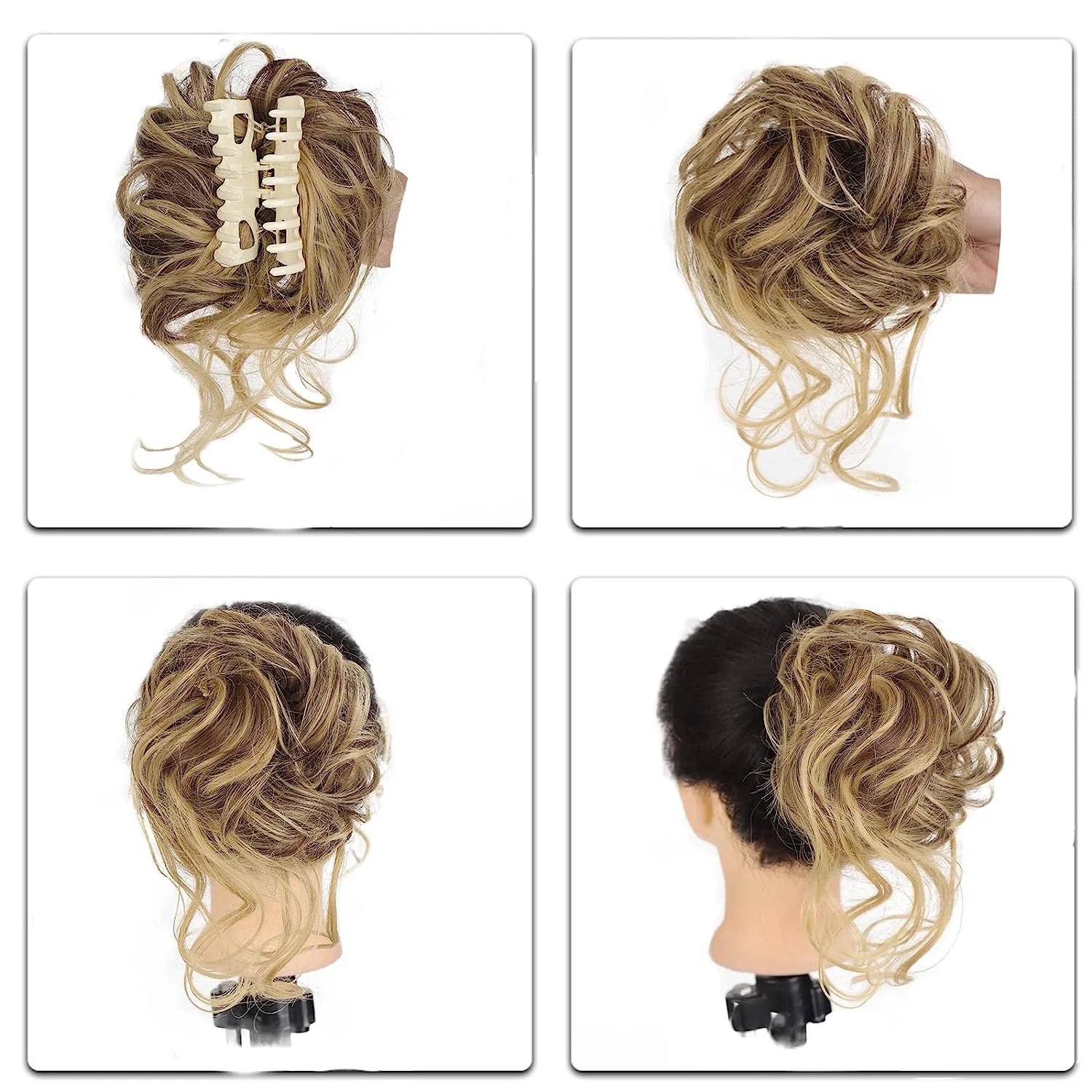 Messy Bun Hair Piece, Wavy Curly Chignon Ponytail Hairpiece for Daily Wear-XSZTVDO