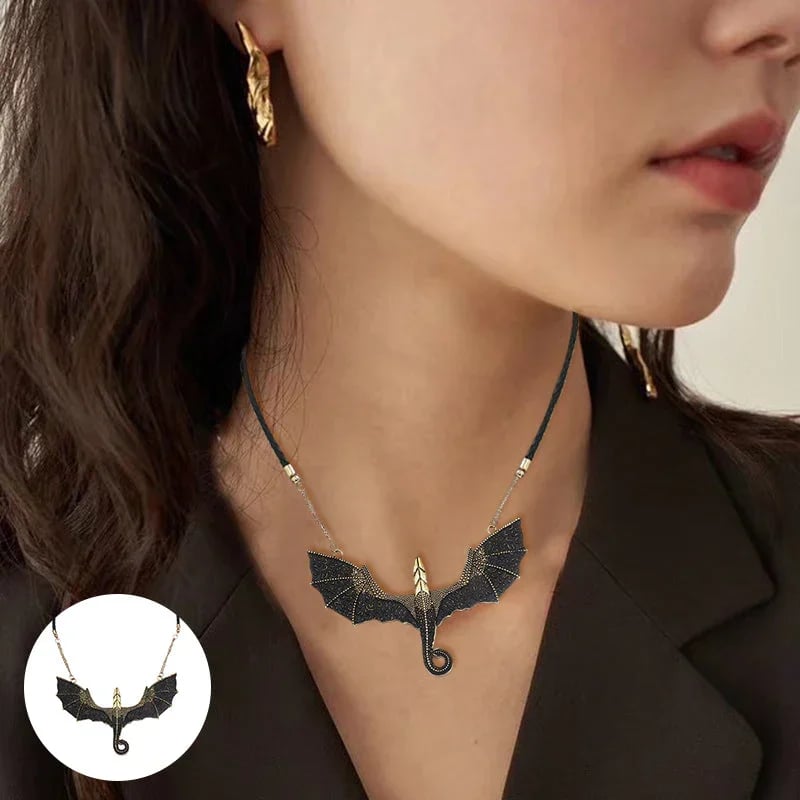 Black Winged Flying Dragon Necklace-XSZTVDO