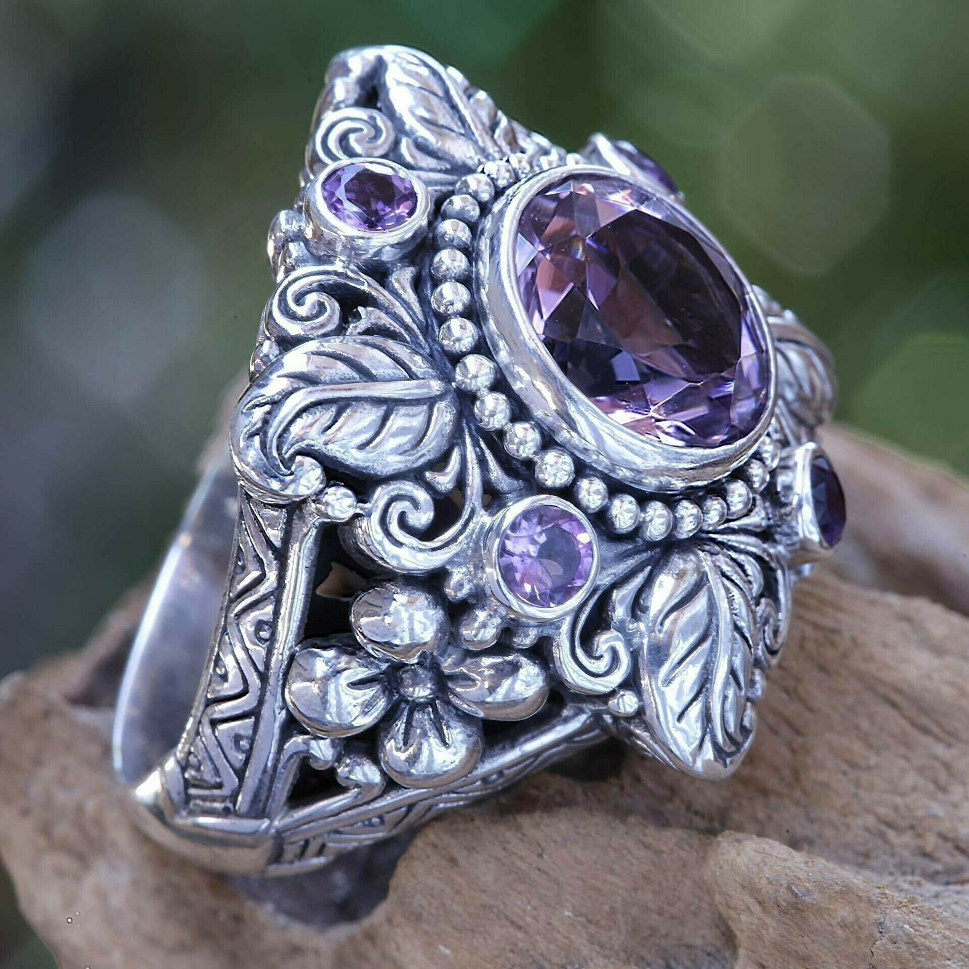 🎁Meditation Amethyst Crystal Flower Ring-XSZTVDO