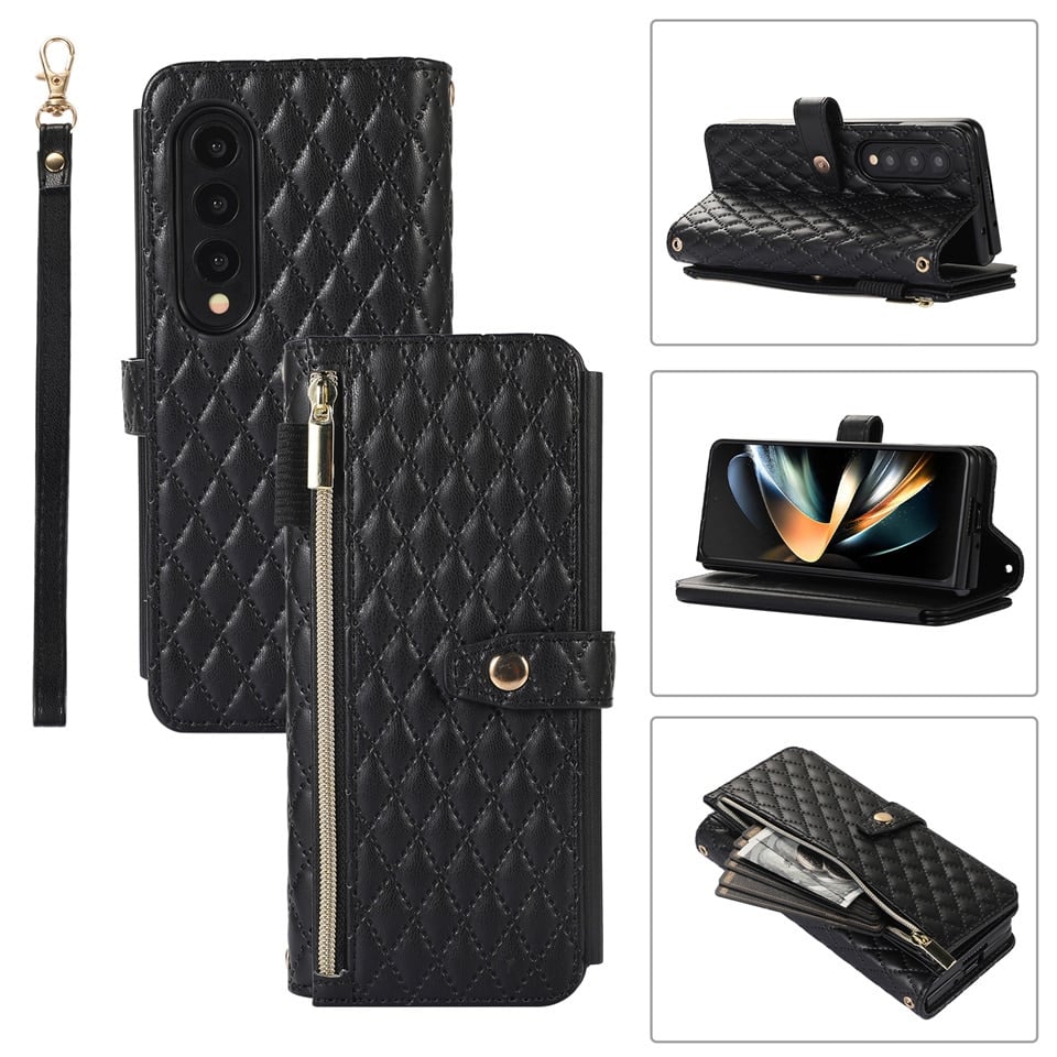 Lanyard Crossbody Rhombic Flip Wallet Case For Samsung Galaxy Z Fold4 Fold3 5G-XSZTVDO