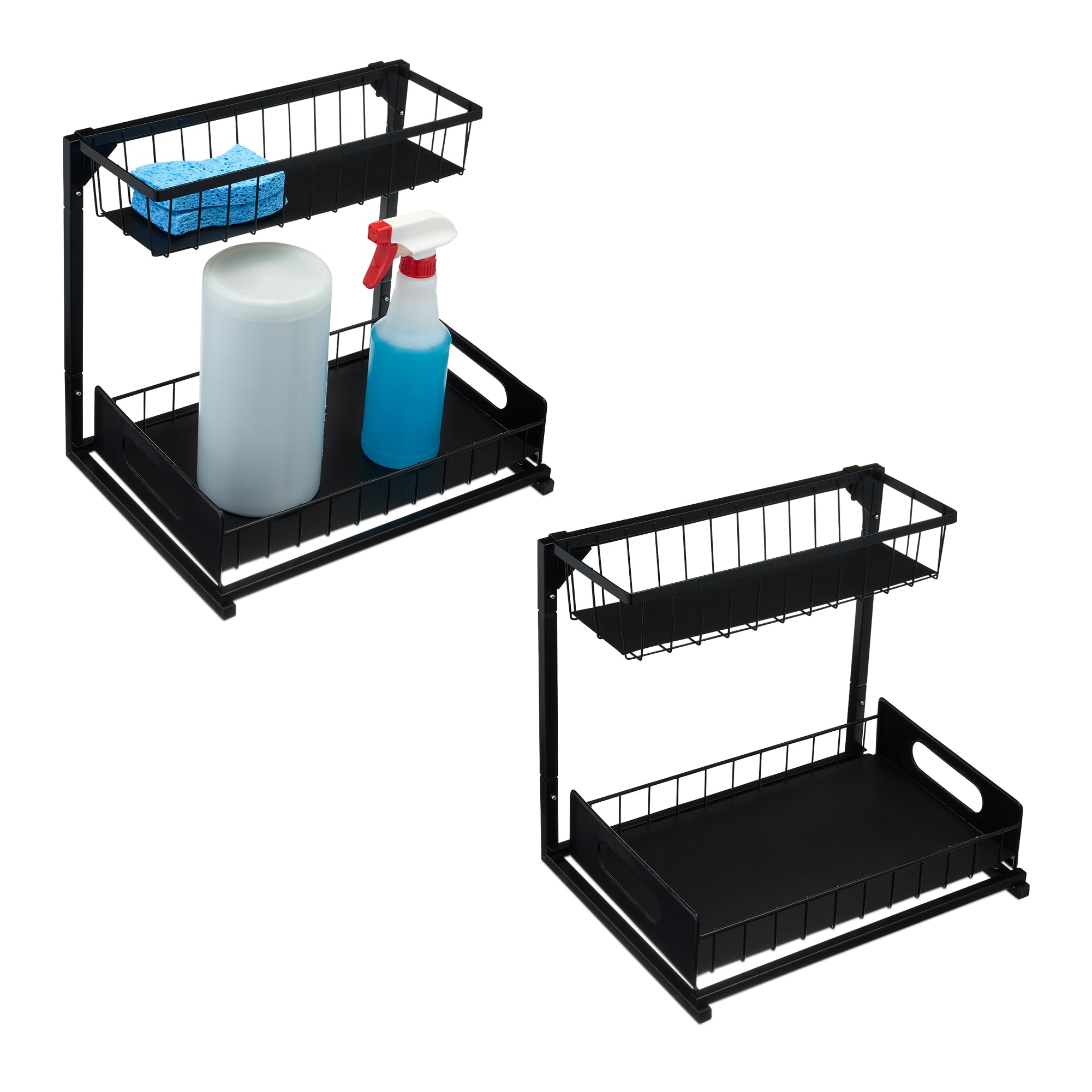 paquete de 2 Organizador extraíble en forma de L para debajo del fregadero, Negro